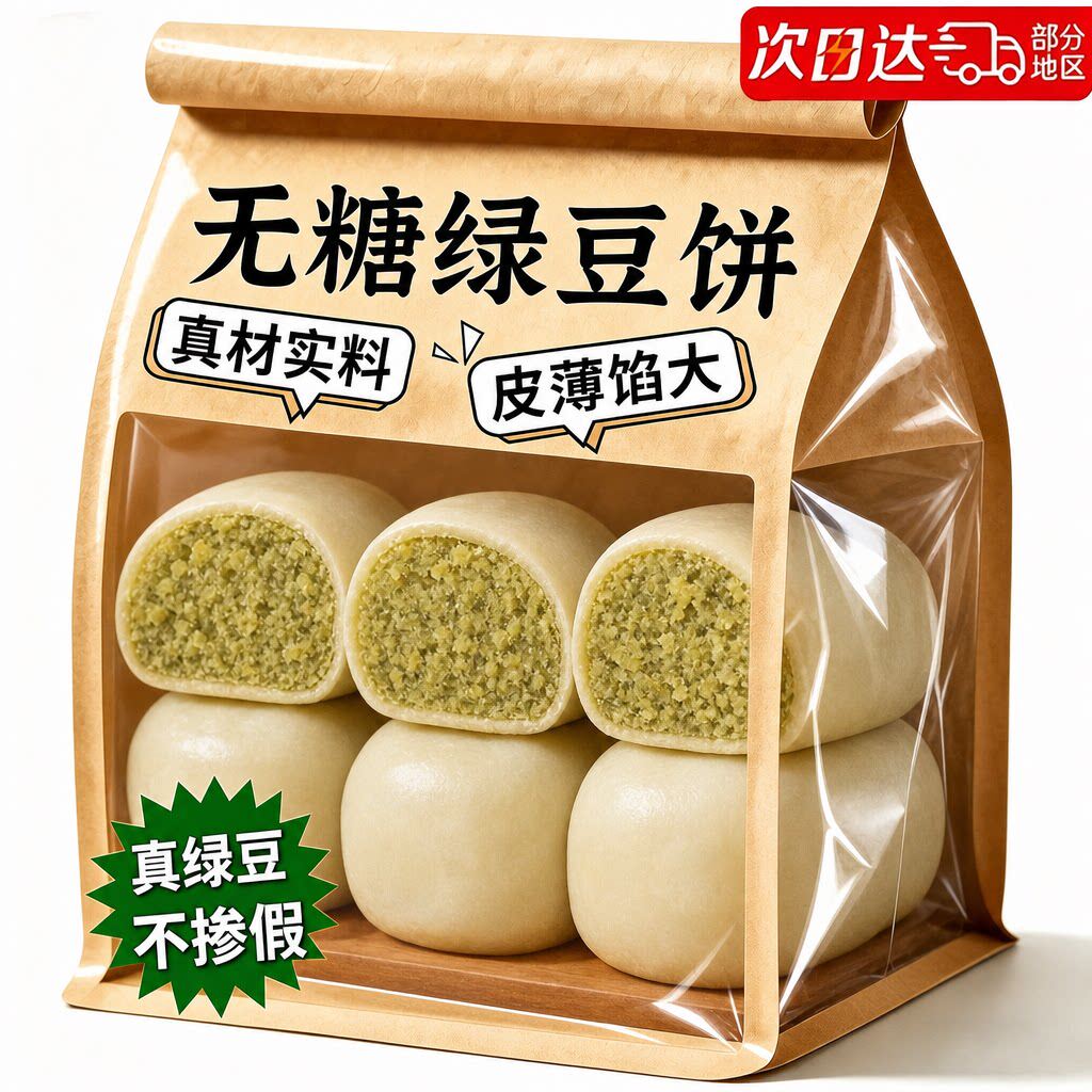 农科院冰皮绿豆饼新鲜0蔗糖官方旗舰店正宗老字号纯手工早餐糕点