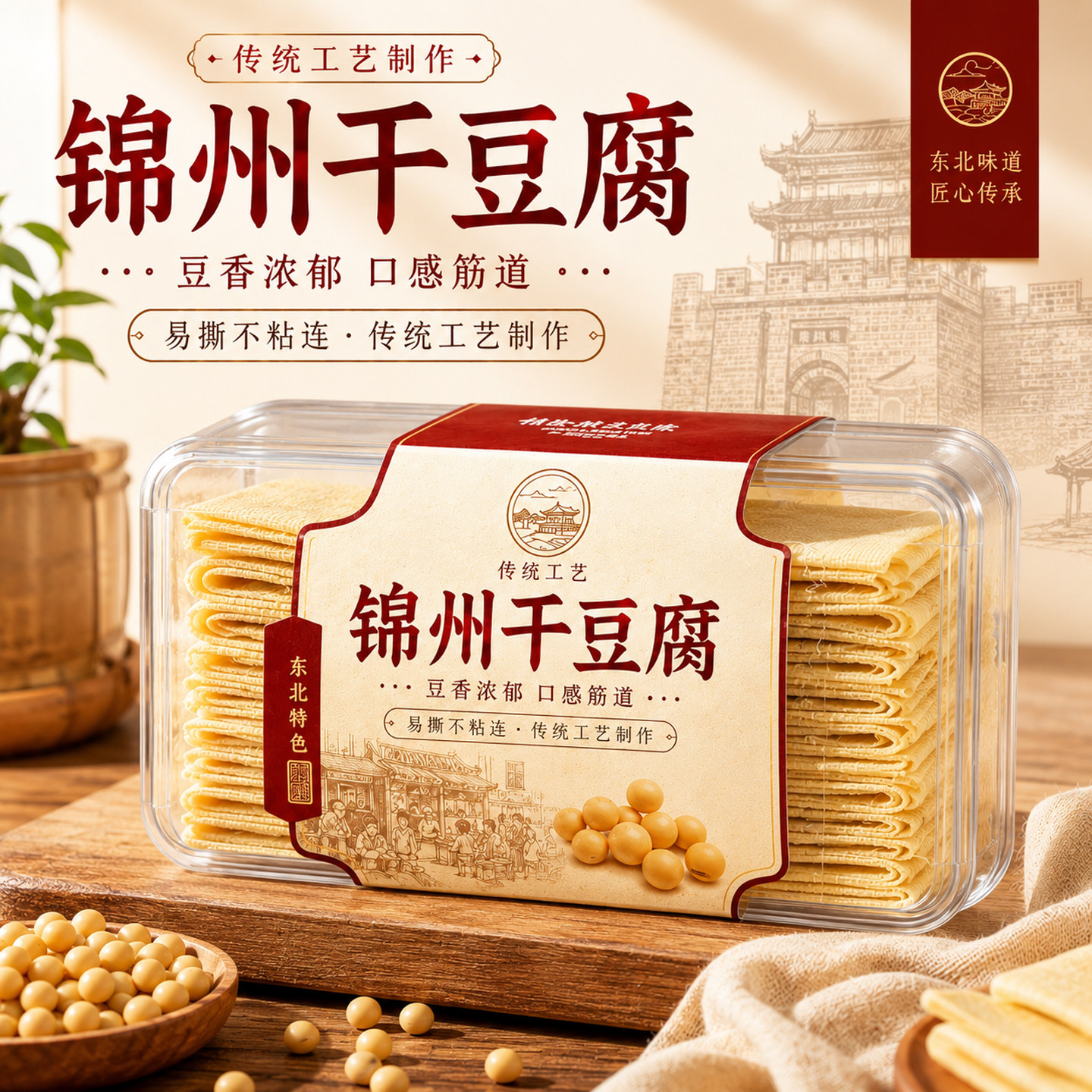 农科院锦州干豆腐官方旗舰店东北纯手工辽宁千张豆腐皮丝特产正宗