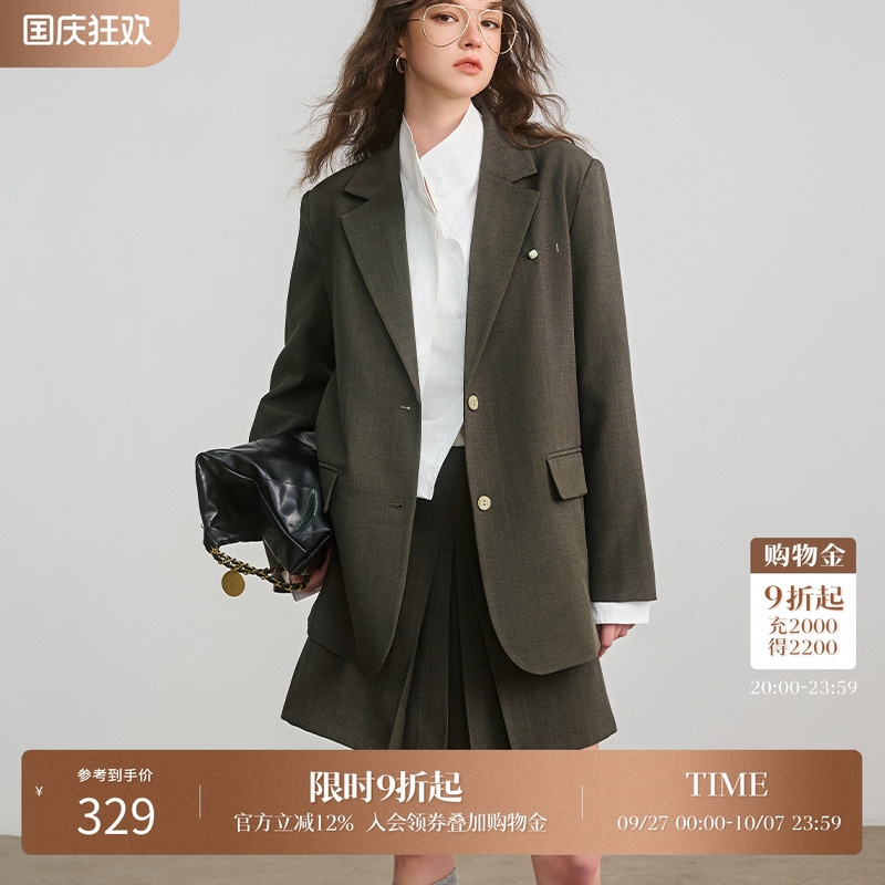 Basic House/百家好高智感通勤西装外套女2025秋季翻领宽松西服