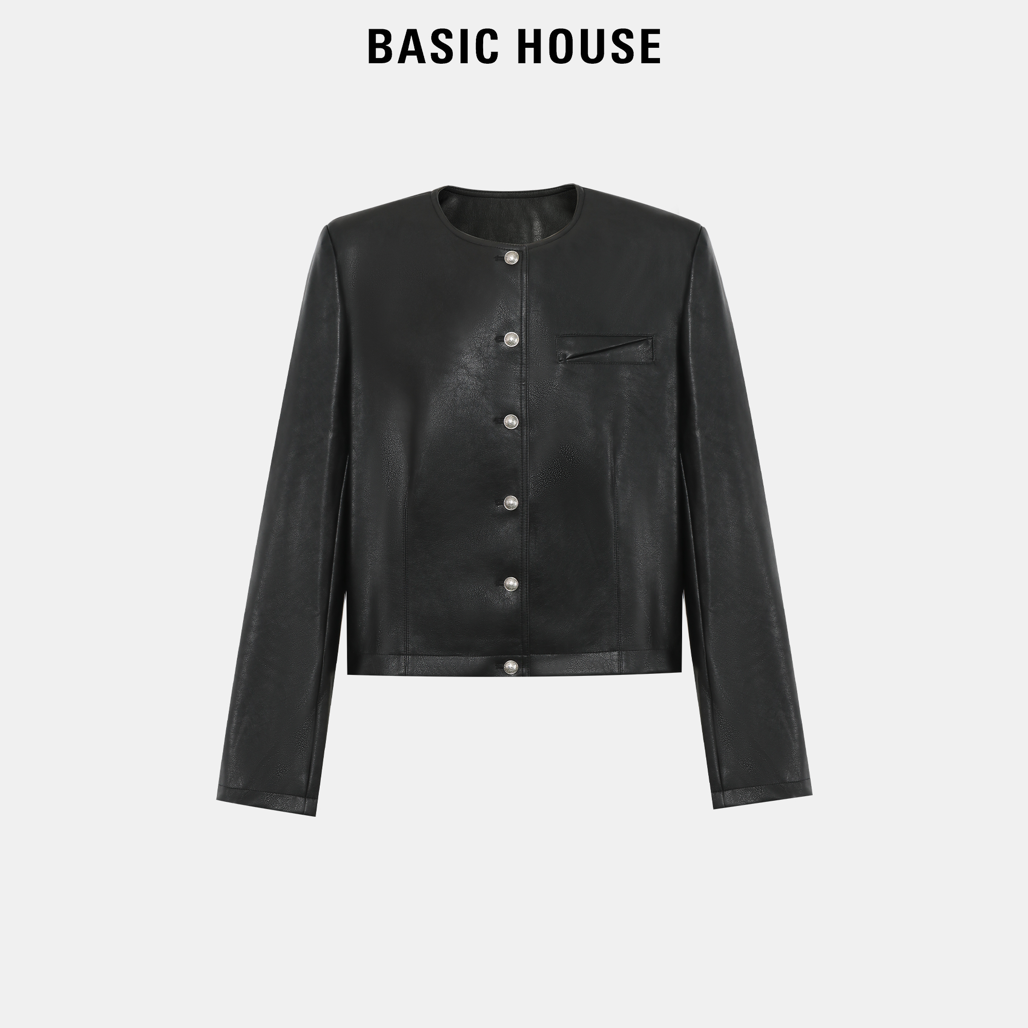 Basic House/百家好皮衣外套女2024新款爆款短款机车服夹克pu外套-封面