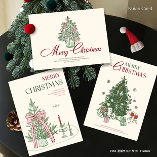 复古法式 饰墙贴 手绘风圣诞贺卡高档伴手礼手写留言卡室内氛围感装