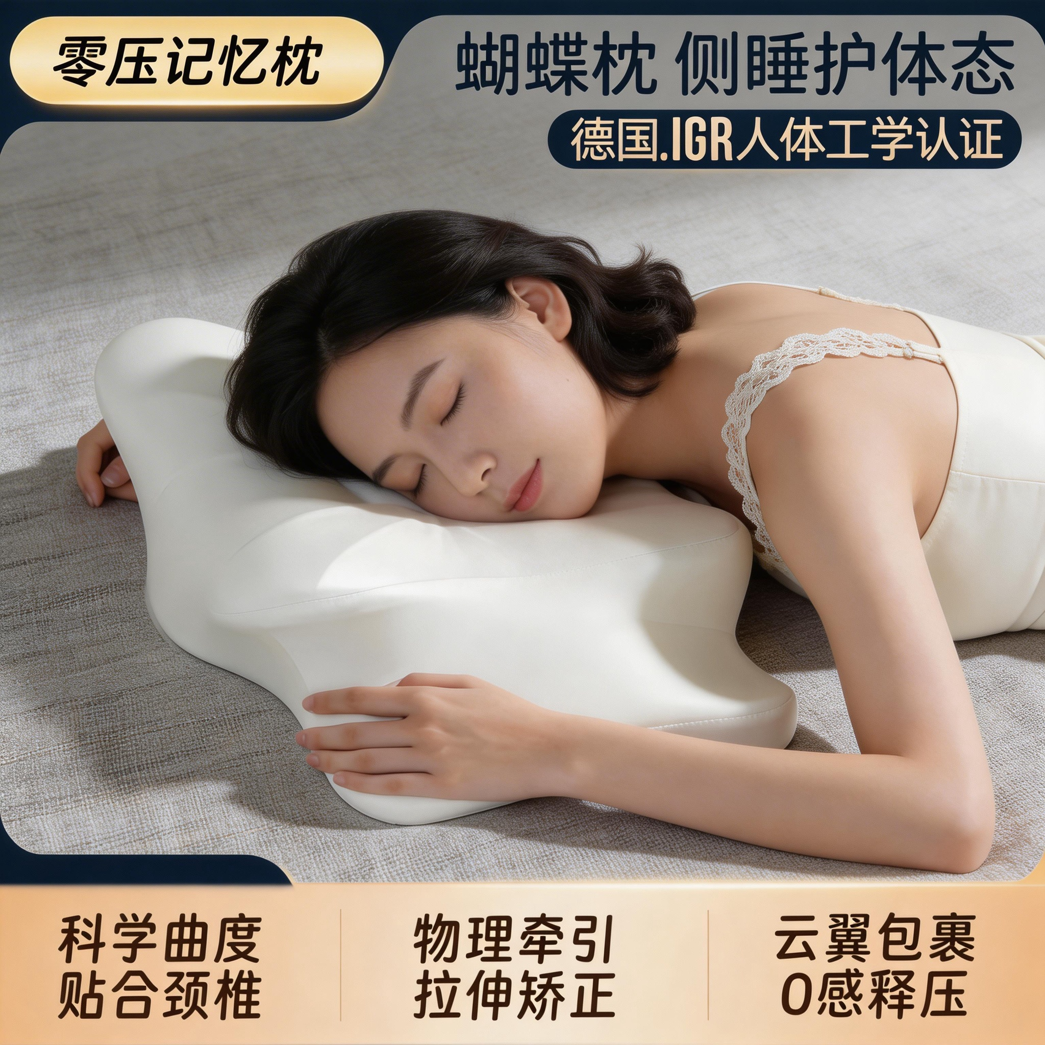 零压记忆棉慢回弹深睡蝴蝶枕侧睡专用护颈椎枕头助睡眠蝶形枕成人
