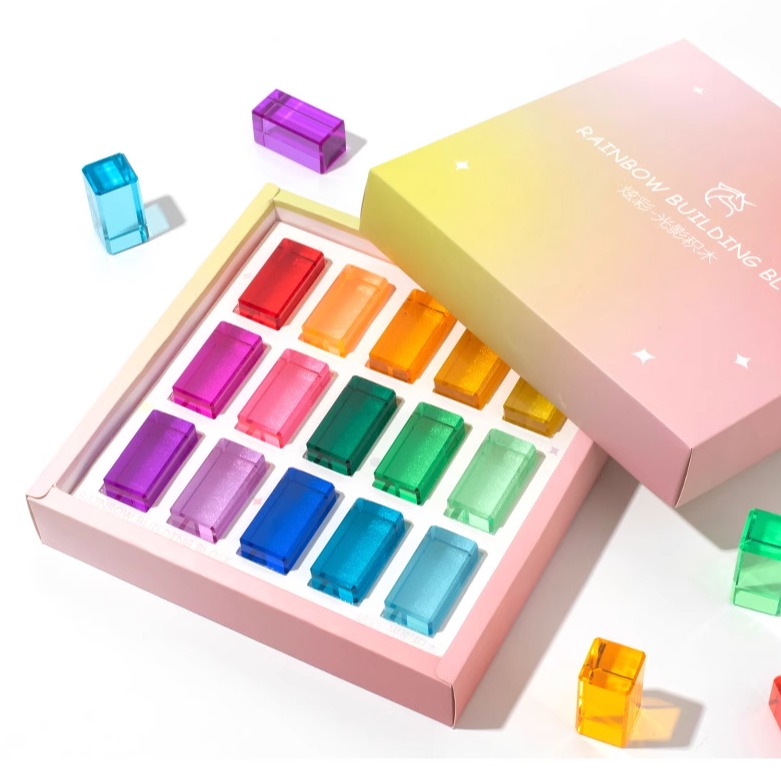 Springbuds亚克力高透宝石光影积木儿童益智早教感统训练彩虹玩具