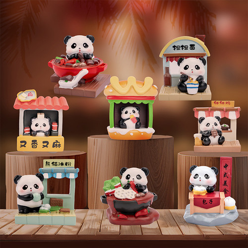 胖达川味馆盲盒熊猫崽崽系列小摆件卡通动漫树脂桌面潮玩盲盒手办
