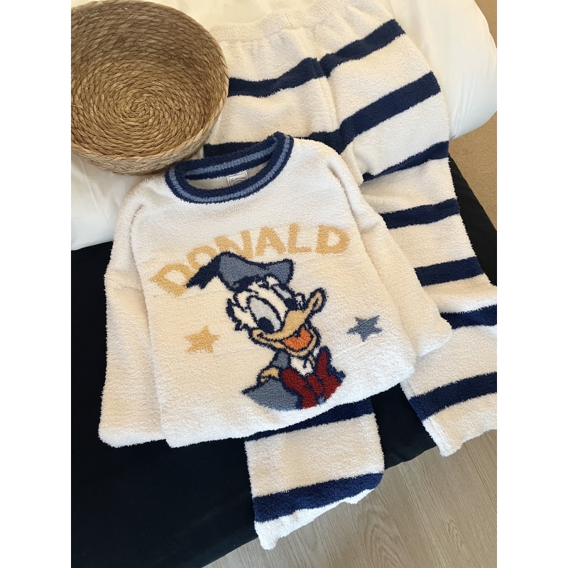 半边绒睡衣女冬季保暖家居服套装