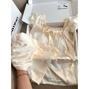 亲肤家居服套装 少女高级感宫廷风缎面冰丝小飞袖 新款 睡衣女款 夏季