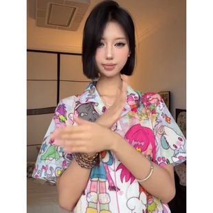 日系卡通二次元动漫睡衣女款夏季2026新款大码短袖短裤家居服套装