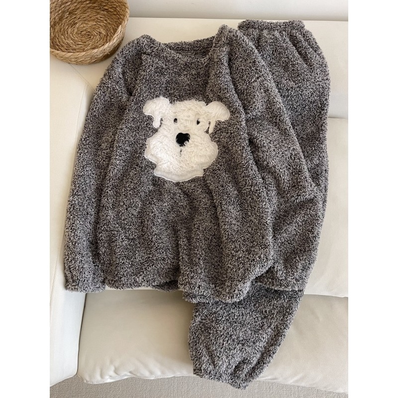 韩系卡通小狗慵懒风针织半边绒睡衣女冬季加绒加厚保暖家居服套装,女士内衣/男士内衣/家居服,睡衣/家居服套装,淘宝优惠券,粉丝福利购,淘宝优惠卷