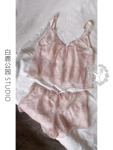 肩带可调家居服套装 韩版 新款 纯欲风性感蕾丝半透网纱睡衣女款 夏季