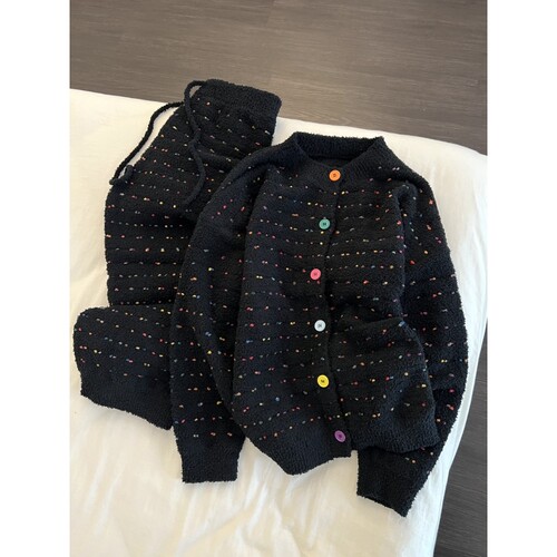 针织半边绒睡衣女冬季家居服套装