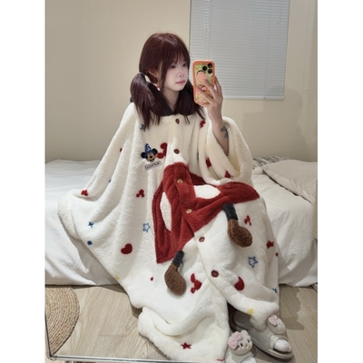 连帽珊瑚绒睡衣女款冬家居服睡袍