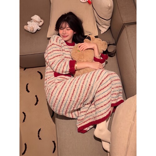 半边绒睡裙女冬季保暖家居服睡裙