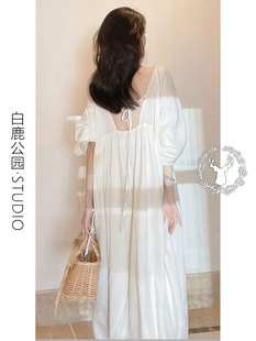 慵懒风高级露背休闲连衣裙睡衣女夏款 纯色气质家居服睡裙 大码 新款