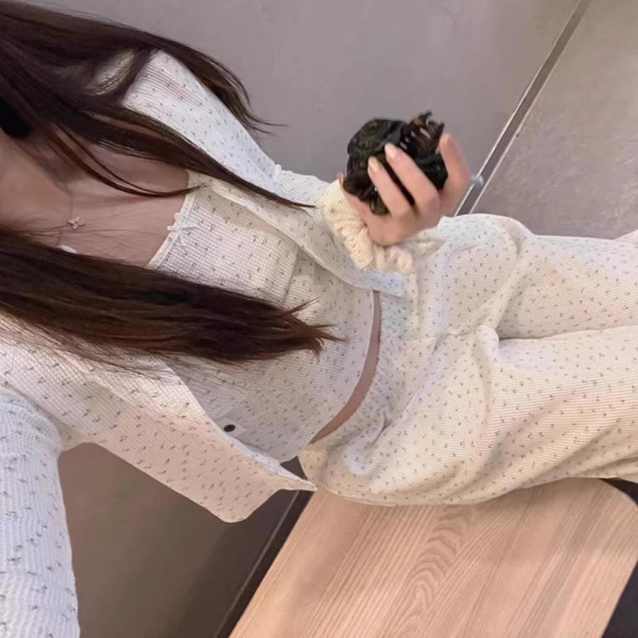 纯欲吊带睡衣女春秋家居服三件套