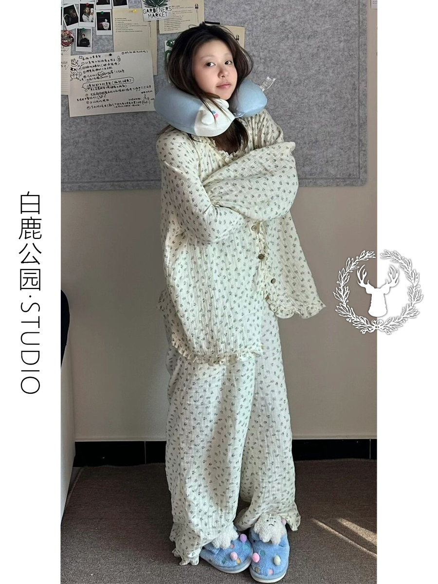 不规则碎花纯棉睡衣女款全棉套装