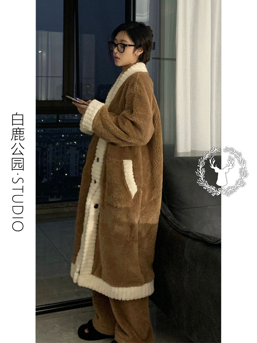 韩版慵懒珊瑚绒睡衣女款冬季加厚保暖毛绒套装睡袍长裤家居服套装,女士内衣/男士内衣/家居服,睡衣/家居服套装,淘宝优惠券,粉丝福利购,淘宝优惠卷