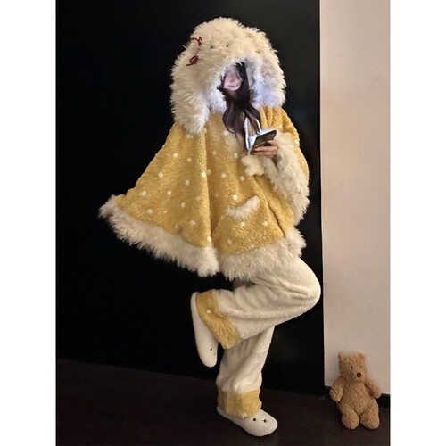 睡衣女冬季加厚保暖家居服套装
