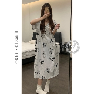 韩系简约舒适休闲米奇睡裙女夏季 可外穿家居服连衣裙 2025新款 大码