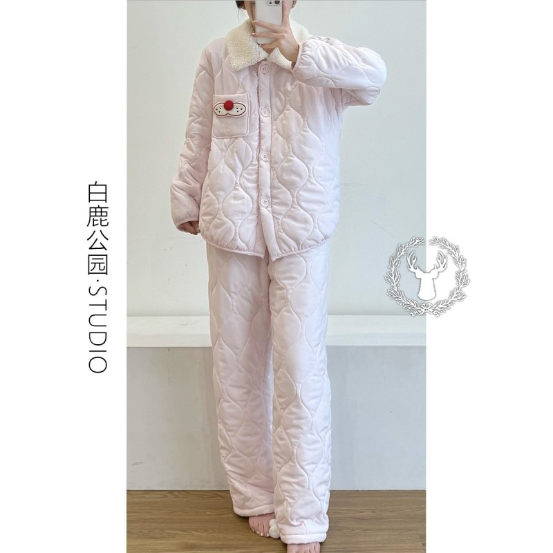 少女粉色卡通酷猫翻领夹棉睡衣女冬季新款大码加厚保暖家居服套装,女士内衣/男士内衣/家居服,睡衣/家居服套装,淘宝优惠券,粉丝福利购,淘宝优惠卷