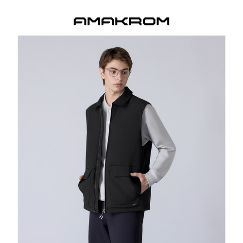 AMAKROM26秋冬新款仿牛仔休闲轻薄羽绒马甲男士保暖背心外套上衣