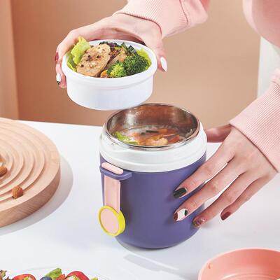 生外带便携双隔热早餐杯 密封30柒伍肆4不厂锈层钢汤杯学大号汤罐