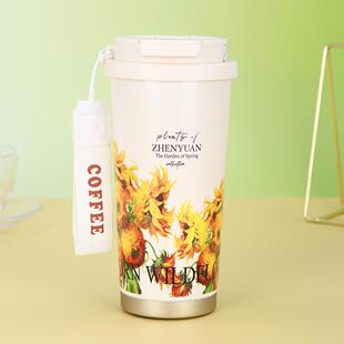 跨境新316不锈钢保温杯男女生高品值咖啡 杯便捷带提绳颜行随杯