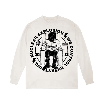 核爆炸春秋重磅纯棉白色长袖T恤