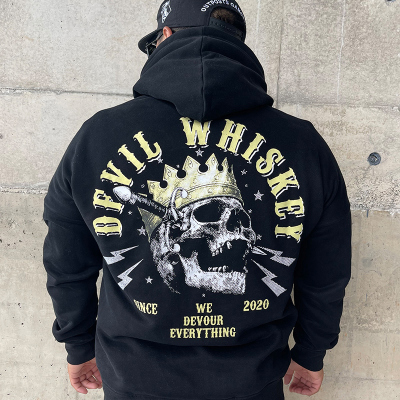 魔鬼威士忌骷髅王大码宽松卫衣男