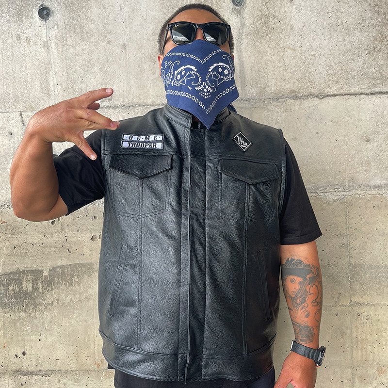 核爆炸蒙古帮玛雅帮地狱天使混乱之子机车帮派定制立领牛皮马甲