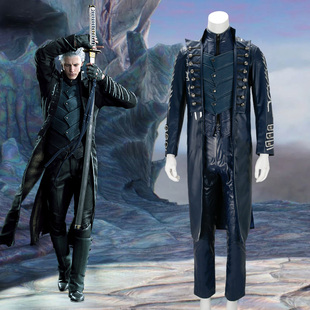 友漫 鬼泣5维吉尔cos服 同款深蓝色风衣cosplay衣服全套可定制