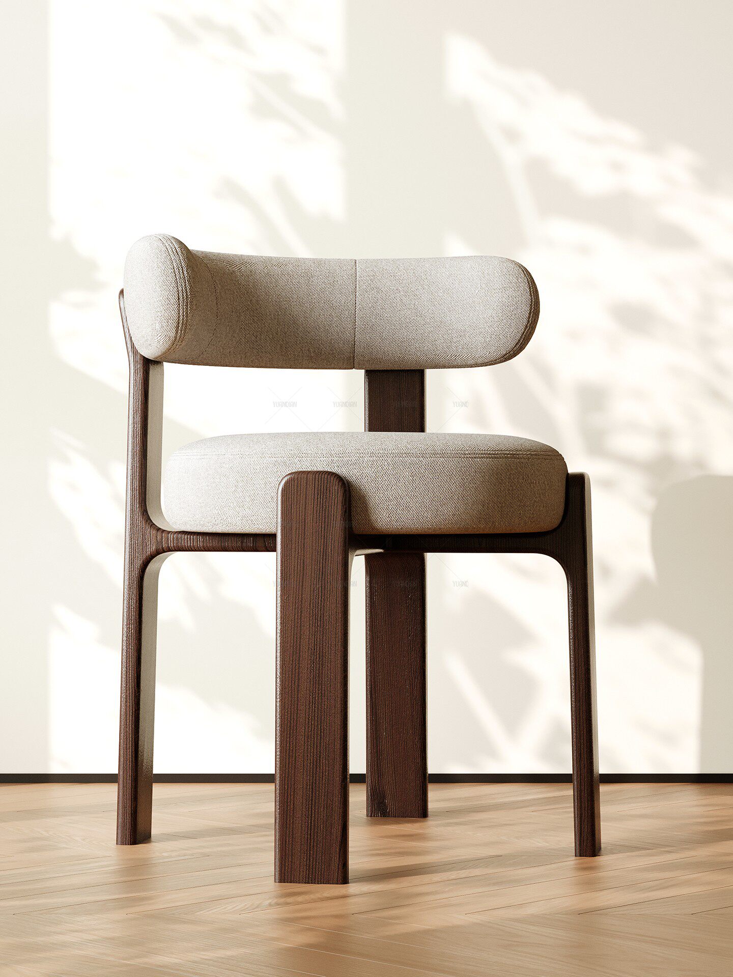 Anti-Japanese home backrest makeup chair modern simple solid wood dining table and chair, ash wood upholstered walnut dressing