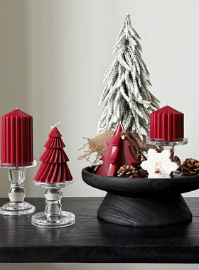 圣诞节装饰品香薰蜡烛托盘红色圣诞蜡烛小型圣诞树桌面氛围布置