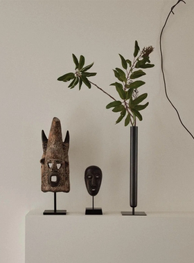 侘寂风铁艺简约花瓶客厅插花装饰摆件中式禅意高级感黑色细长花器