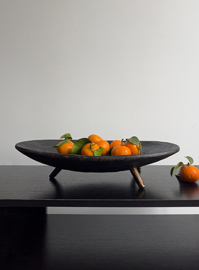 侘寂风实木果盘客厅茶几家用佛手柑木质托盘民宿木盘收纳零食盘