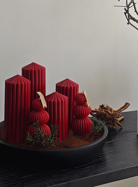 侘寂风红色香薰蜡烛高级感酒店样板间玄关创意装饰摆件树脂托盘