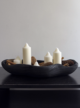 侘寂风创意艺术木质托盘香氛香薰蜡烛摆件实木装饰高档果盘民宿