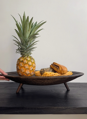 侘寂风三脚水果盘木质托盘家用民宿酒店高端精致高颜值零食收纳盘