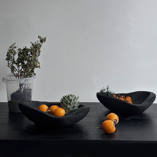 侘寂风黑色实木果盘小型收纳托盘