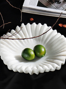 侘寂风大理石果盘白色不规则花边艺术托盘收纳盘酒店高档软装摆件