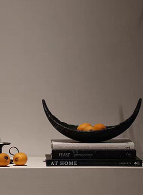 侘寂风仿木纹黑色托盘茶室博古架软装摆件民宿客厅高级感果盘装饰