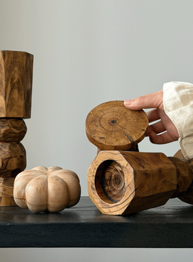 实木烛台高级感复古棕几何蜡烛台