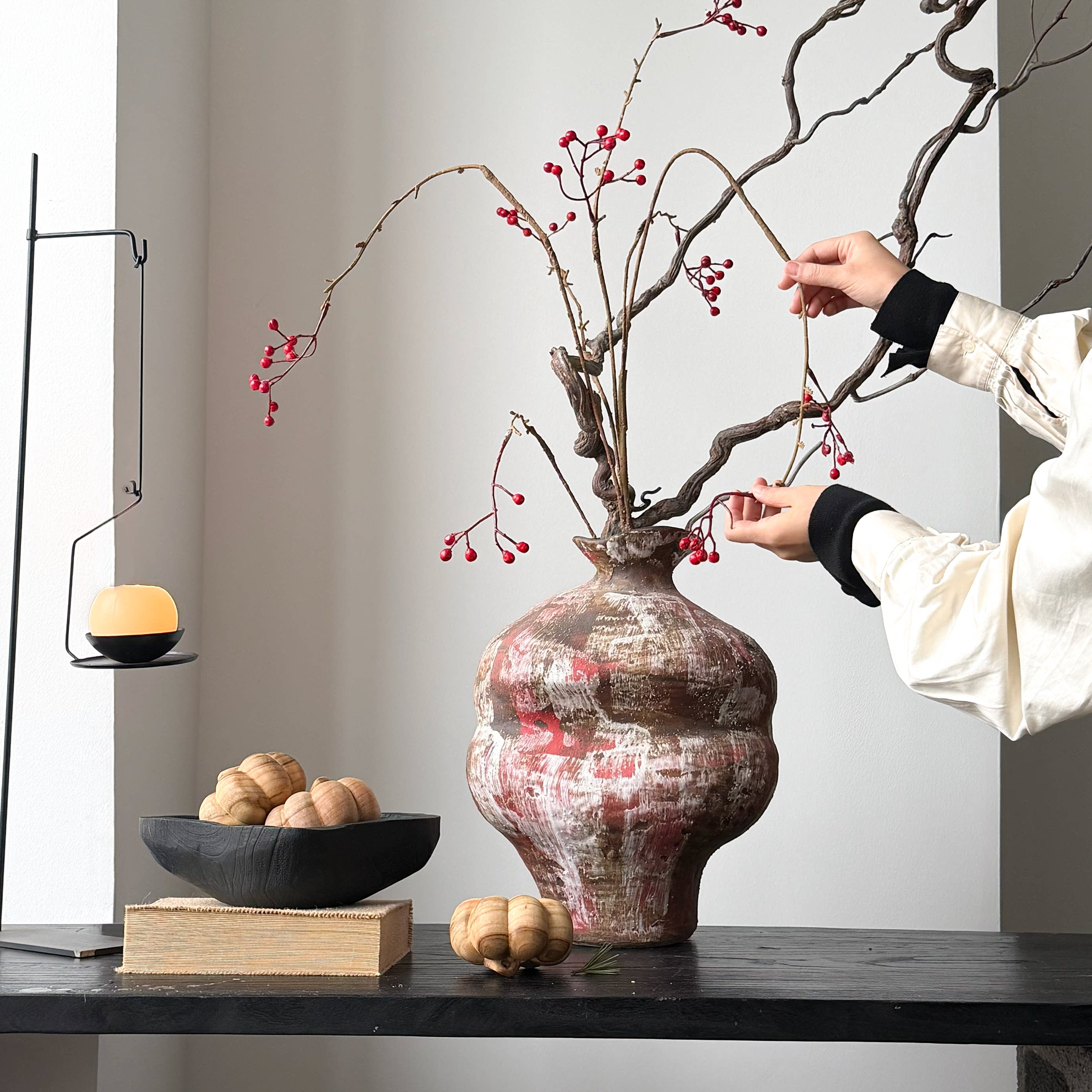 侘寂风粉色做旧花瓶摆件民宿插花陶罐花艺套餐客厅高级感软装摆设