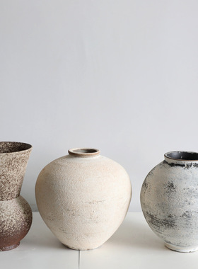 侘寂风手工陶瓷花瓶复古粗陶罐客厅山归来插花摆件民宿高级感花器