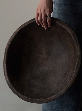 侘寂风实木托盘家用水果盘民宿高级感圆形木质佛手柑大果盆木盘