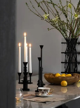 侘寂风黑色烛台金属装饰摆件家用极简轻奢玄关蜡烛台样板房软装