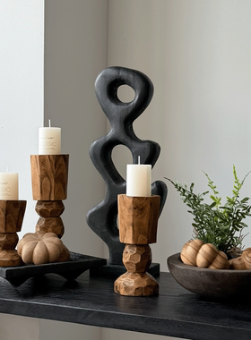 侘寂风木质摆件民宿雕塑工艺品