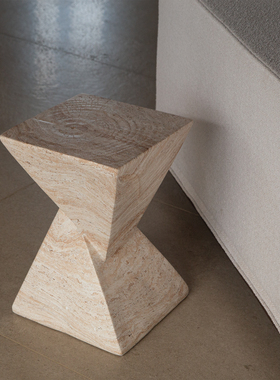 侘寂风氧化镁仿洞石边几客厅多功能沙发茶几民宿高档高级感小户型