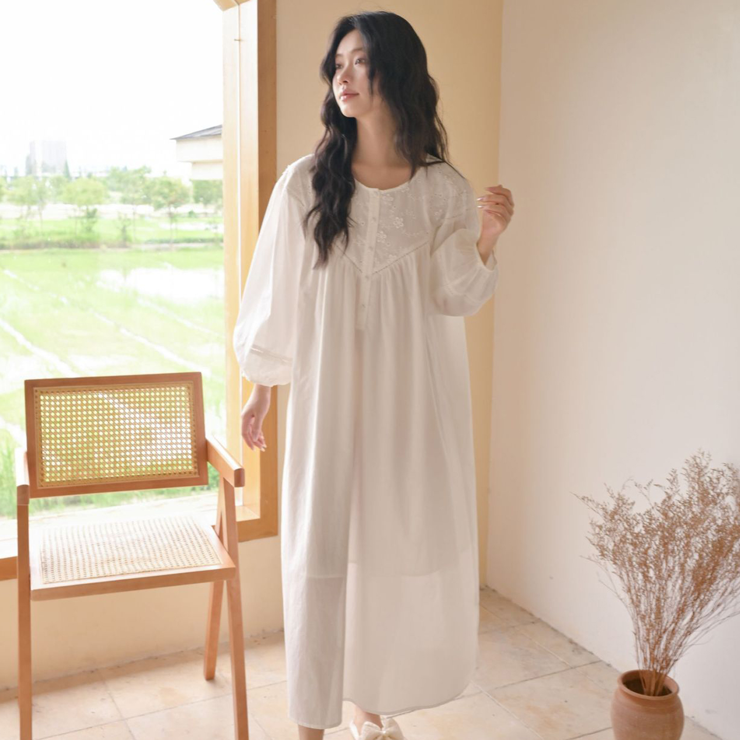 秋季宫廷风纯棉睡裙宽松长款睡衣