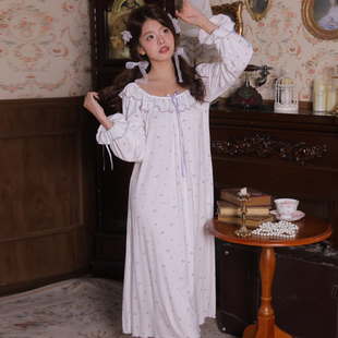 春秋宫廷风莫代尔纯棉碎花长袖睡裙女款性感2026新款可爱长款睡衣