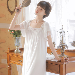 2025新款 法式 女款 宫廷风短袖 复古蕾丝莫代尔公主风女睡衣 睡裙夏季